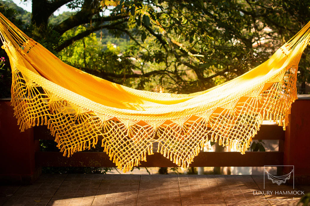 Yellow Handmade Cotton Hammock Brazilian Macrame 14ft x 5ft House Decor