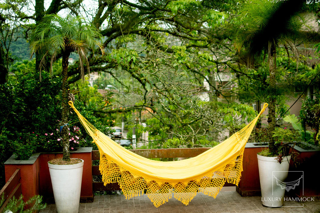 Yellow Handmade Cotton Hammock Brazilian Macrame 14ft x 5ft House Decor
