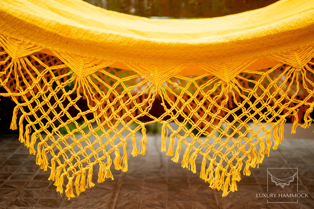 Yellow Handmade Cotton Hammock Brazilian Macrame 14ft x 5ft House Decor