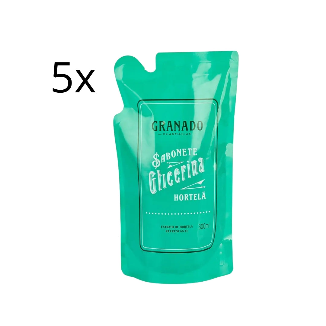 Lot of 5 Glycerin Mint Vegan Liquid Soap Body Skin Care Refill 300ml Granado