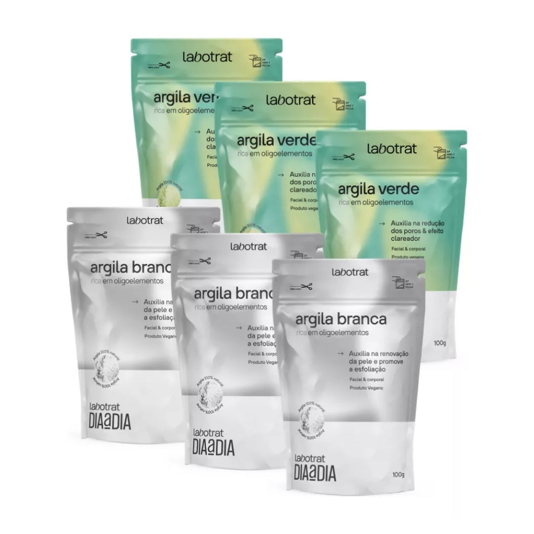 Lot of 6 Green Clay + White Clay Skin Care Detox Calming Oil Control Kit Labotrat