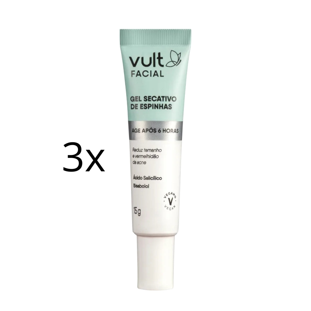 Lot of 3 Anti-Acne Drying Gel Vegan Daily Skin Care Treatment 15g Vult