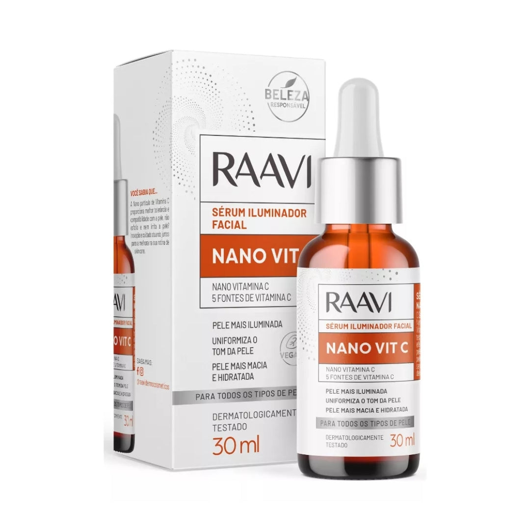 Nano Vitamin C Facial Brightening Serum Daily Skin Care Vegan 30ml Raavi
