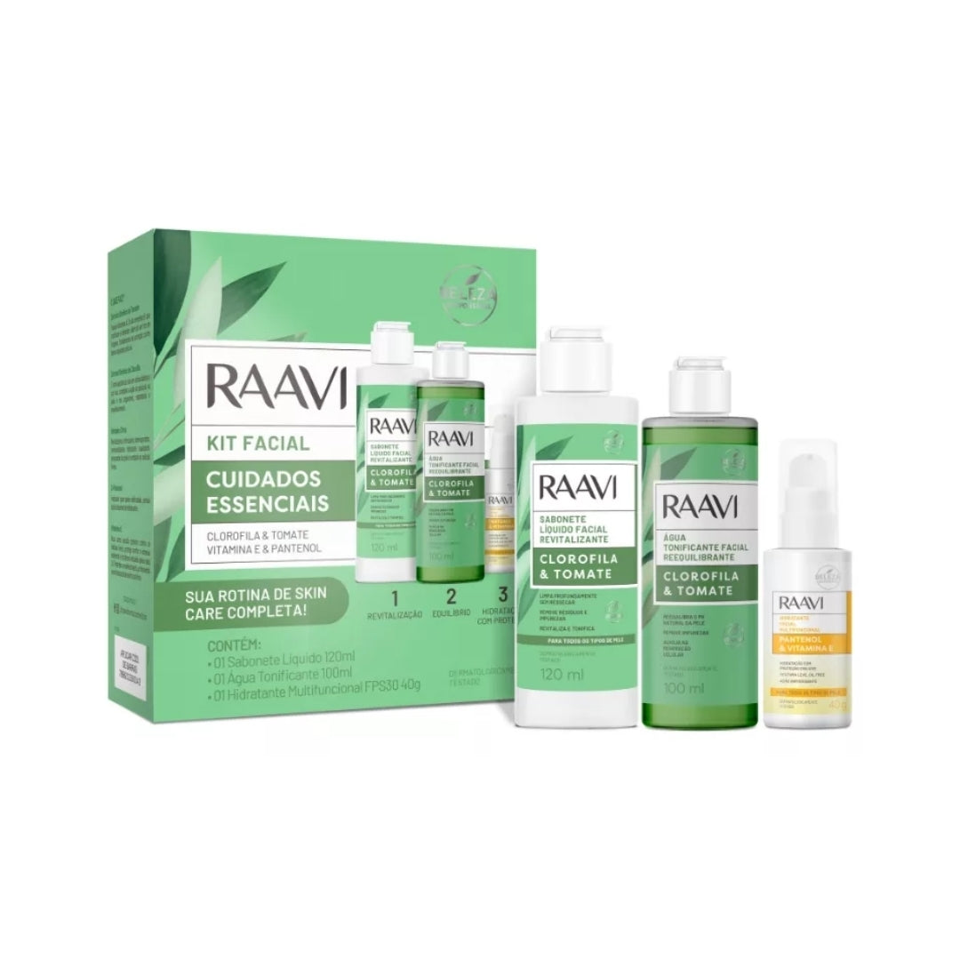 Facial Moisturizer + Tonic + Liquid Soap Skin Care Daily Routine Kit Raavi