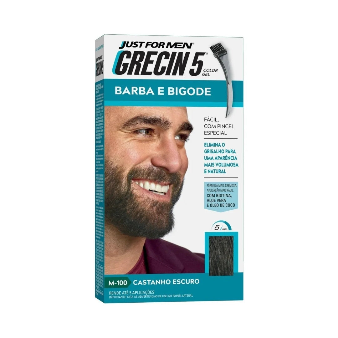 Lot of 2 Dark Brown 5 Beard Mustache Gel Gray Color Maintenance 28g Grecin