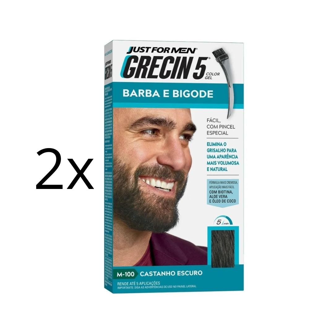 Lot of 2 Dark Brown 5 Beard Mustache Gel Gray Color Maintenance 28g Grecin