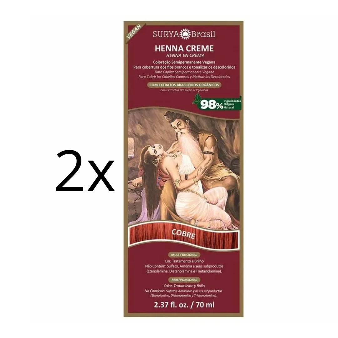 Lot of 2 Brasil Henna Cream Cooper Red Hair Toner Color Toning 70ml Surya