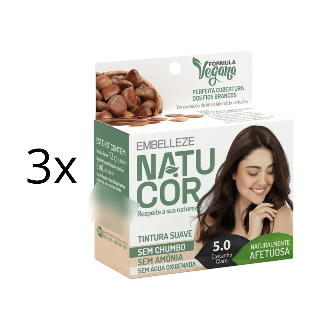 Lot of 3 Natucor Hair Dye Shade 5.0 Light Brown Color Maintenance 12g Embelleze
