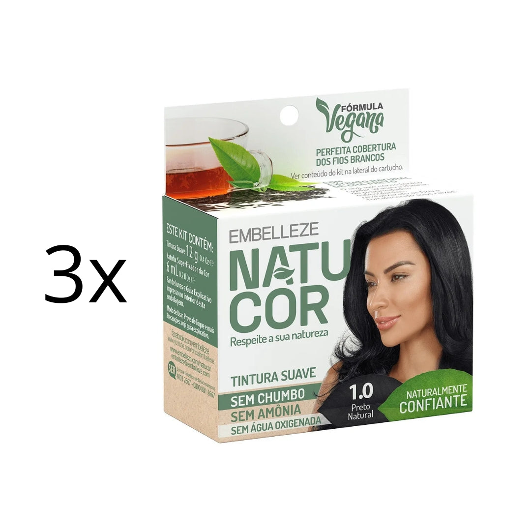 Lot of 3 Natucor Hair Dye Shade 1.0 Black Color Maintenance 12g Embelleze
