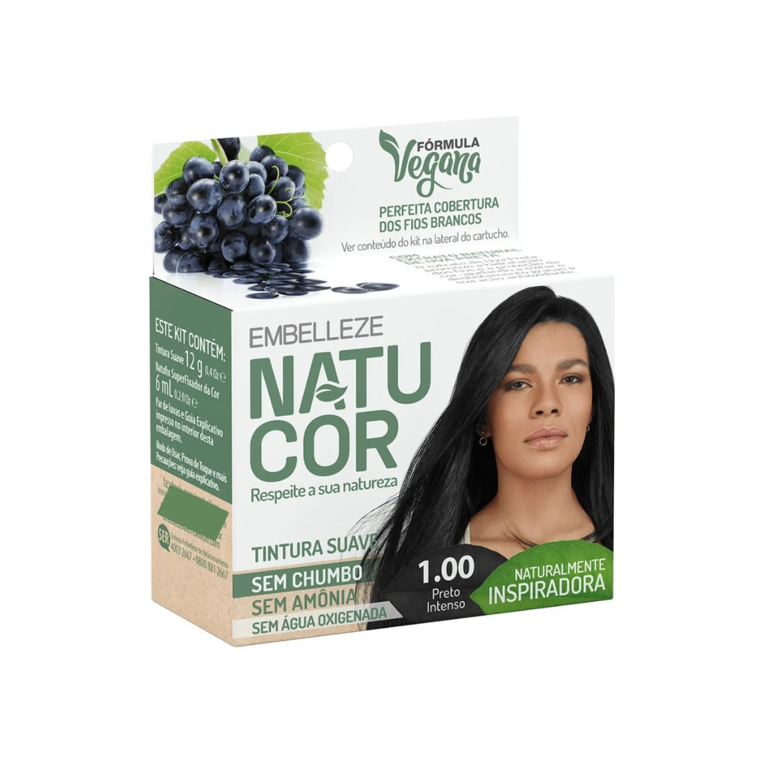 Lot of 3 Natucor Hair Dye Shade 1.00 Intense Black Color 12g Embelleze