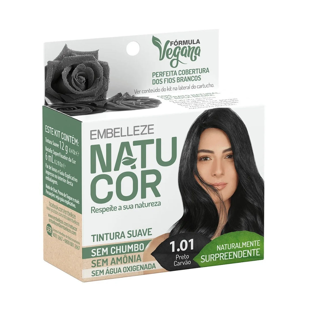 Lot of 3 Natucor Hair Dye Shade 1.01 Coal Black Color Toning 12g Embelleze