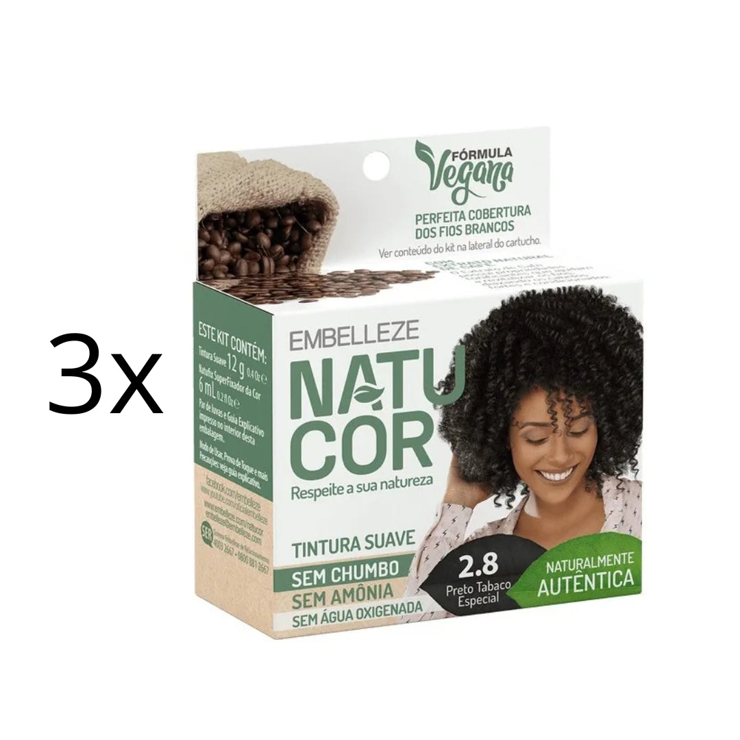 Lot of 3 Natucor Hair Dye Shade 2.8 Black Tobacco Special Color 12g Embelleze