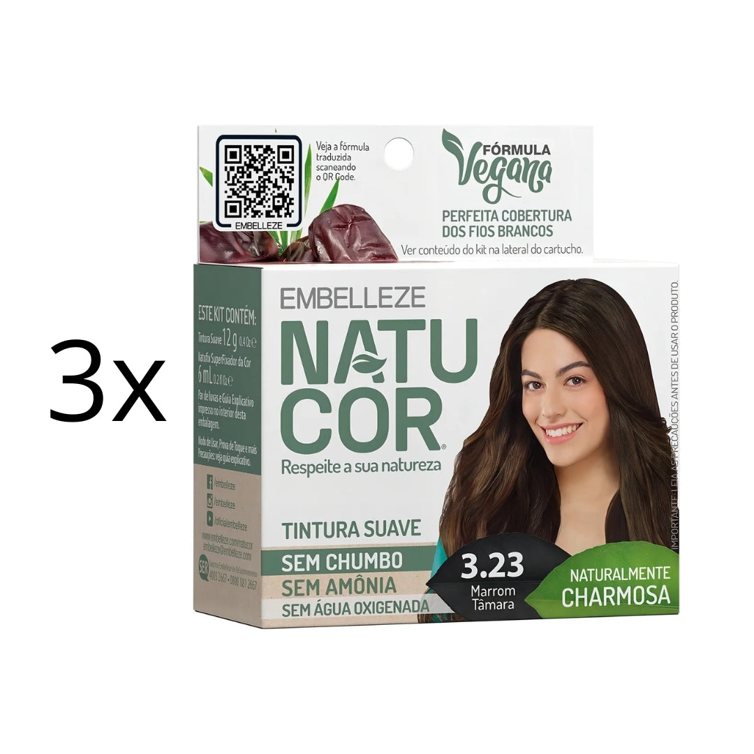 Lot of 3 Natucor Hair Dye Shade 3.23 Tamara Brown Color 12g Embelleze