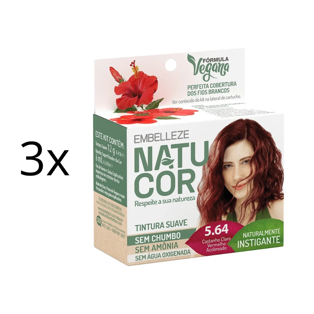 Lot of 3 Natucor Hair Dye 5.64 Light Brown Copper Red Color 12g Embelleze