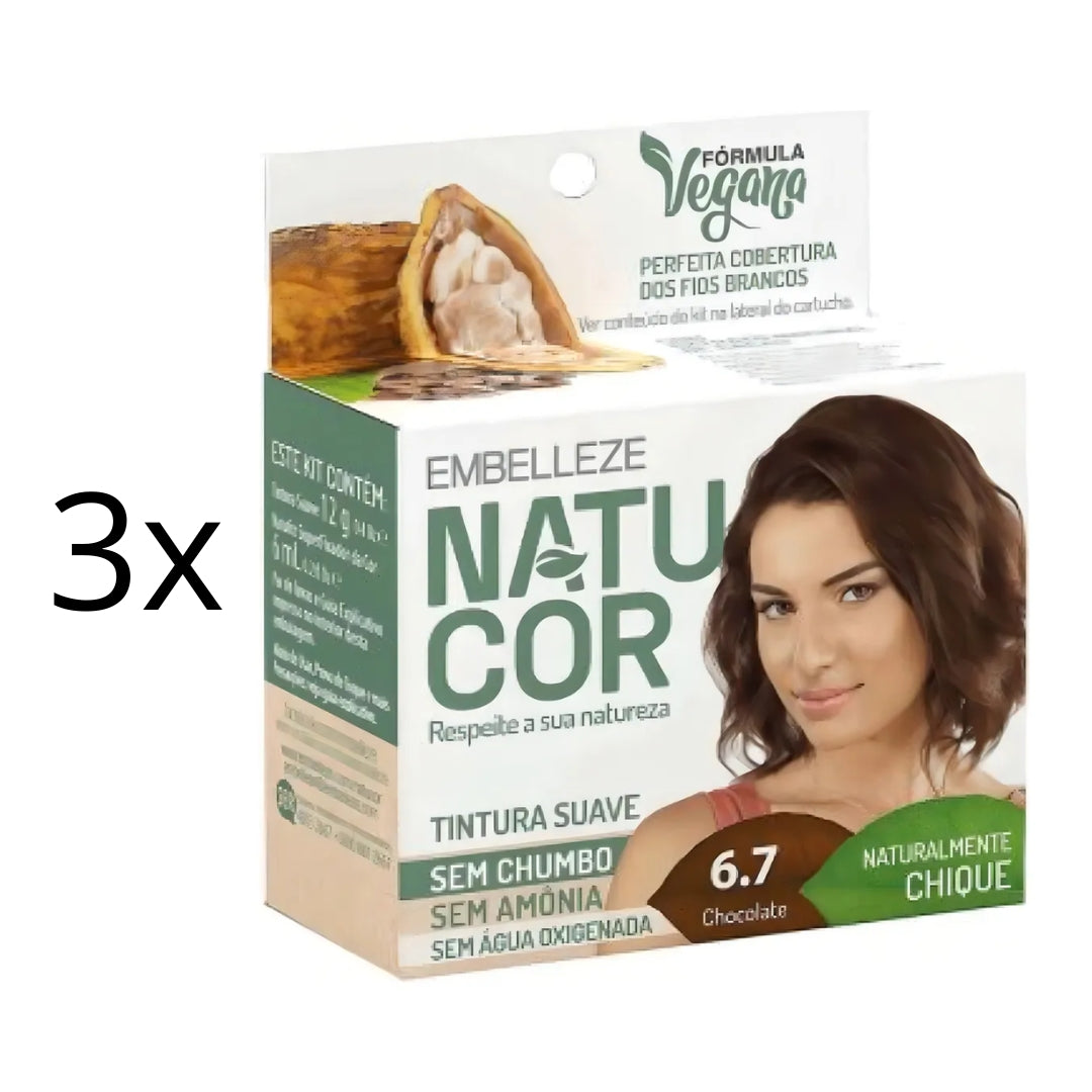 Lot of 3 Natucor Hair Dye 6.7 Chocolate Brown Color Toning 12g Embelleze