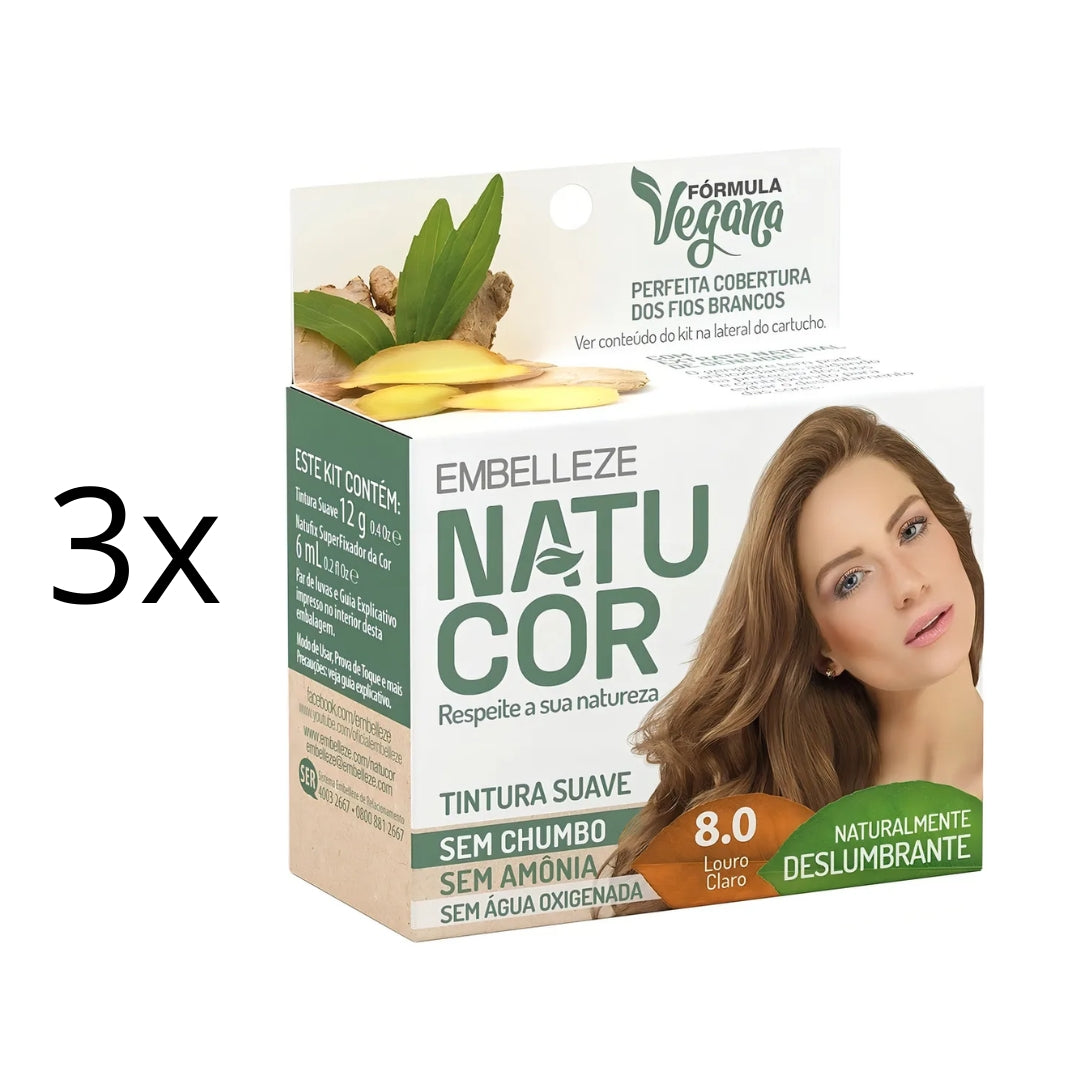 Lot of 3 Natucor Hair Dye 8.0 Light Blond Color Toning 12g Embelleze