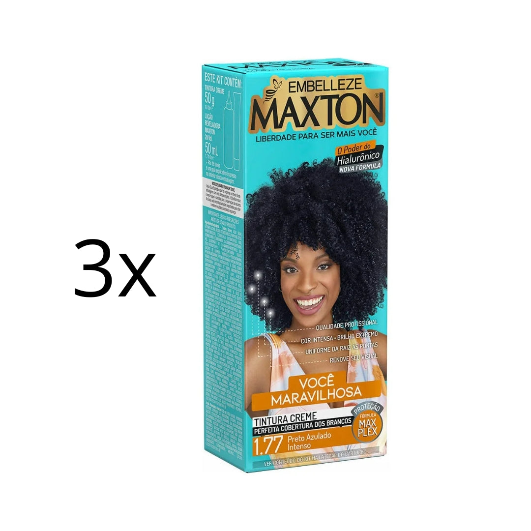 Lot of 3 Cream Dye 1.77 Intense Blue Black Color Hair Toning 50g Maxton