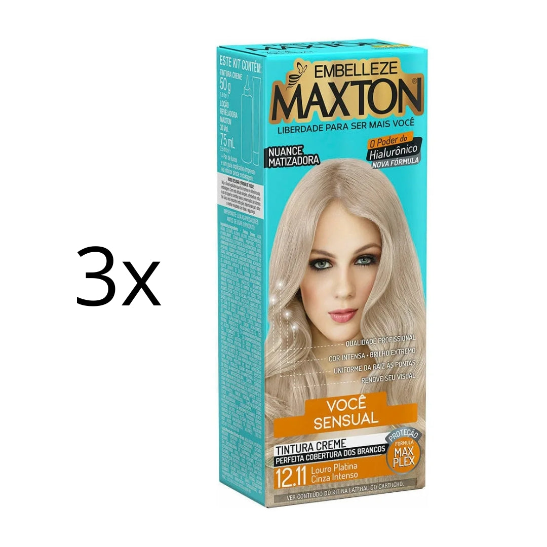Lot of 3 Cream Dye 12.11 Intense Ash Platinum Blonde Hair Color 50g Maxton