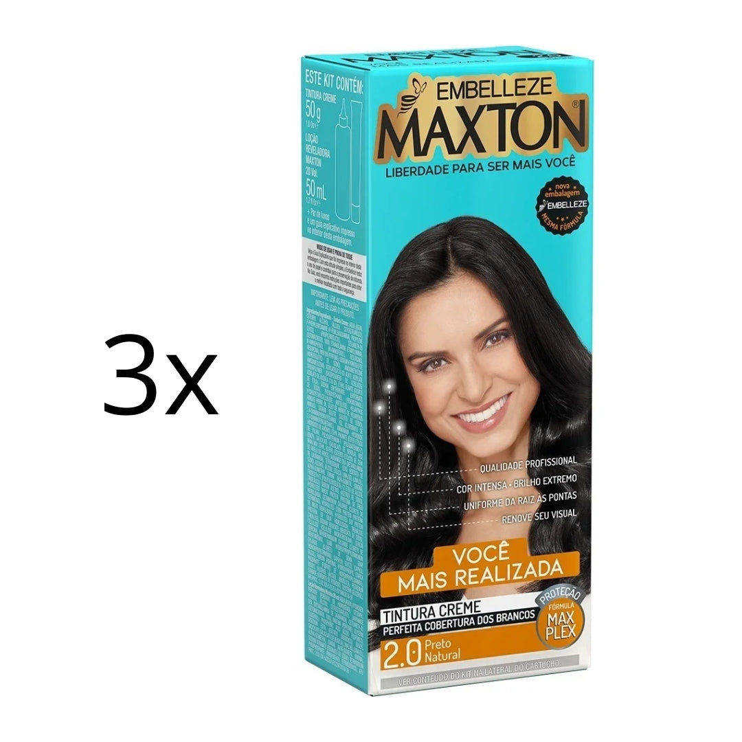 Lot of 3 Cream Dye 2.0 Natural Black Hair Color Toning Tint 50g Maxton