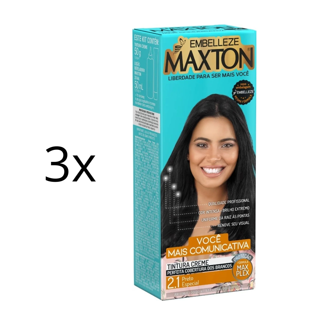 Lot of 3 Cream Dye 2.1 Special Black Hair Color Toning Tint 50g Maxton