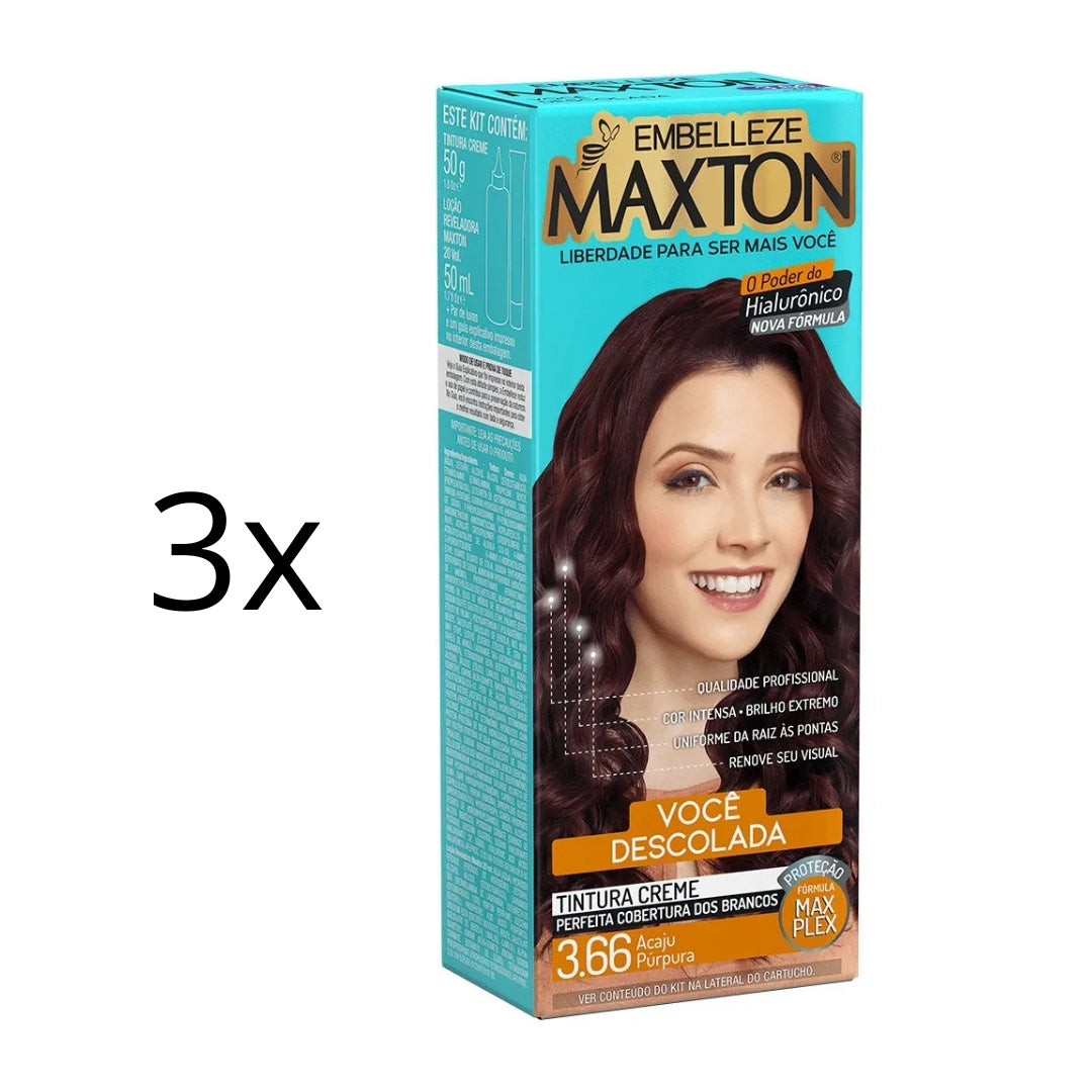 Lot of 3 Cream Dye 3.66 Purple Mahogany Hair Color Toning Tint 50g Maxton