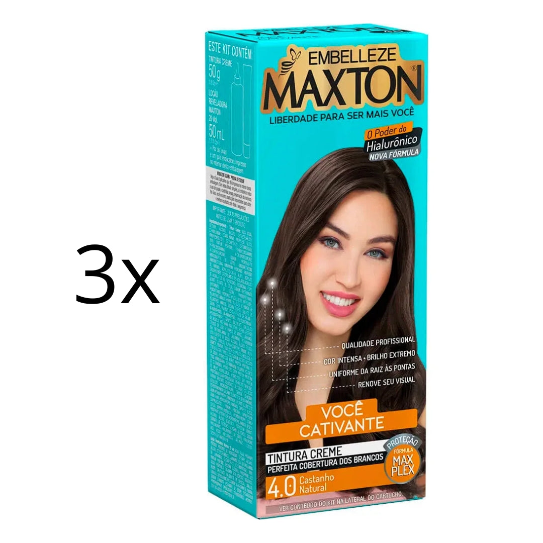 Lot of 3 Cream Dye 4.0 Natural Brunette Hair Color Toning Tint 50g Maxton