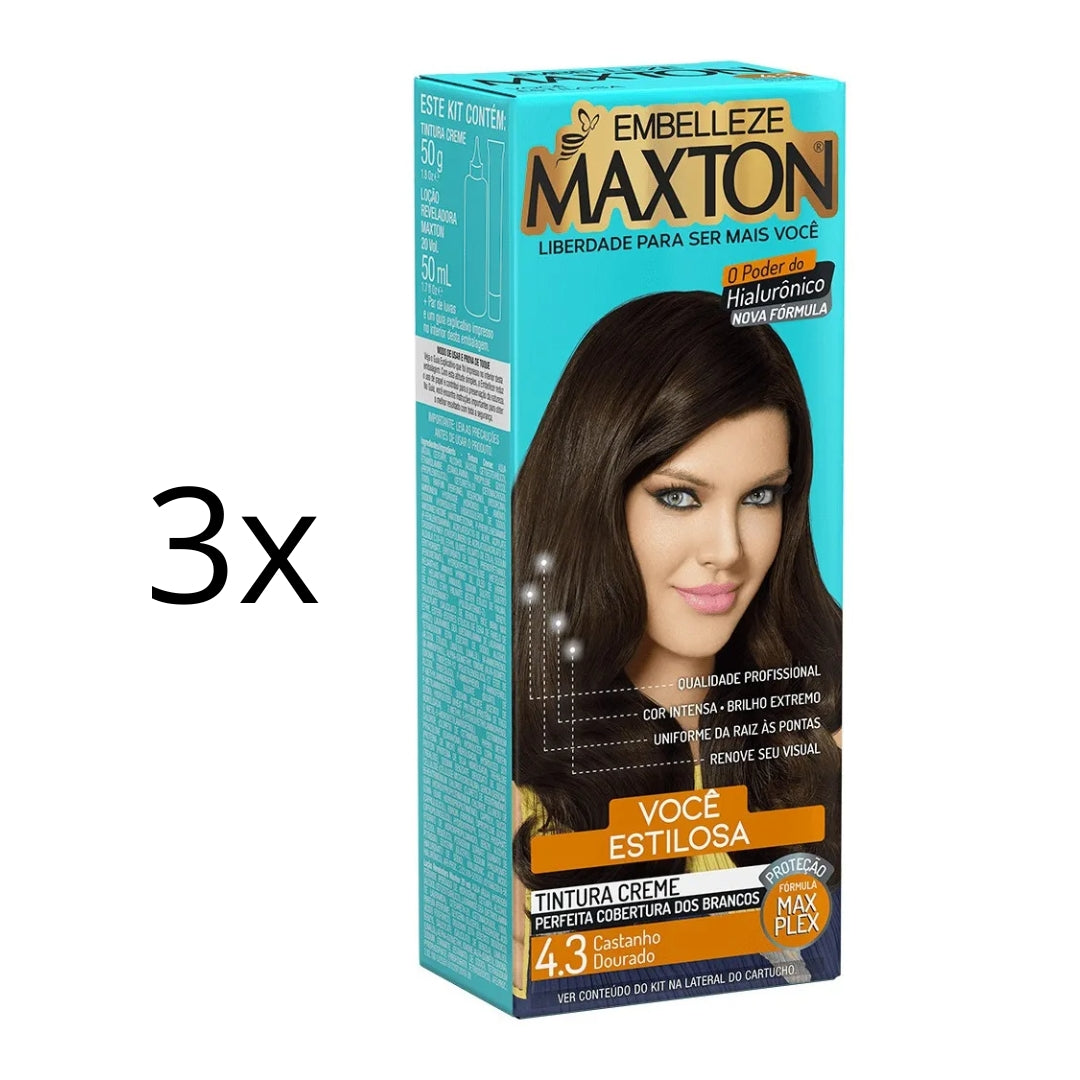 Lot of 3 Cream Dye 4.3 Golden Brunette Hair Color Toning Tint 50g Maxton