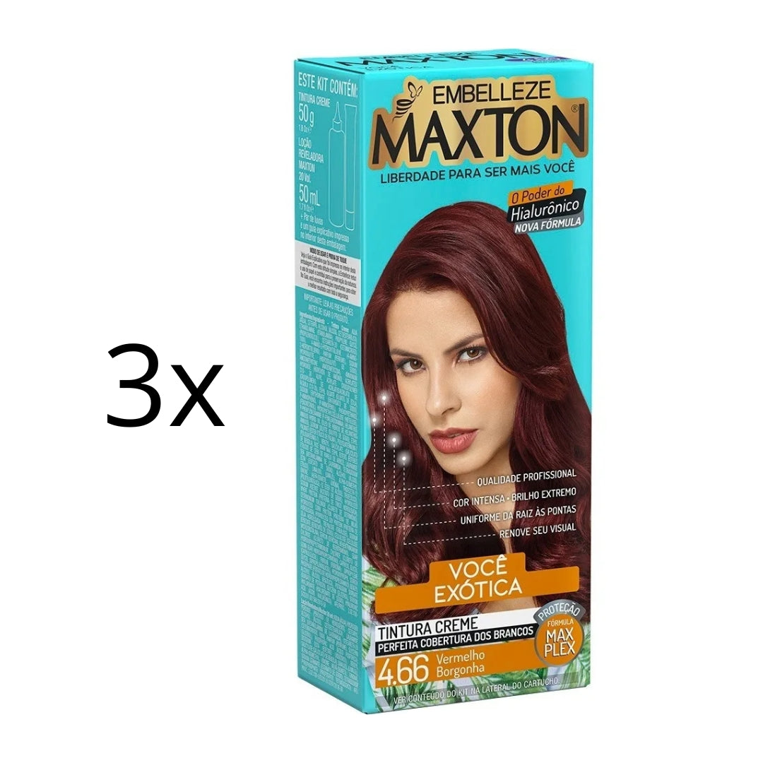 Lot of 3 Cream Dye 4.66 Burgundy Red Hair Color Toning Tint 50g Maxton