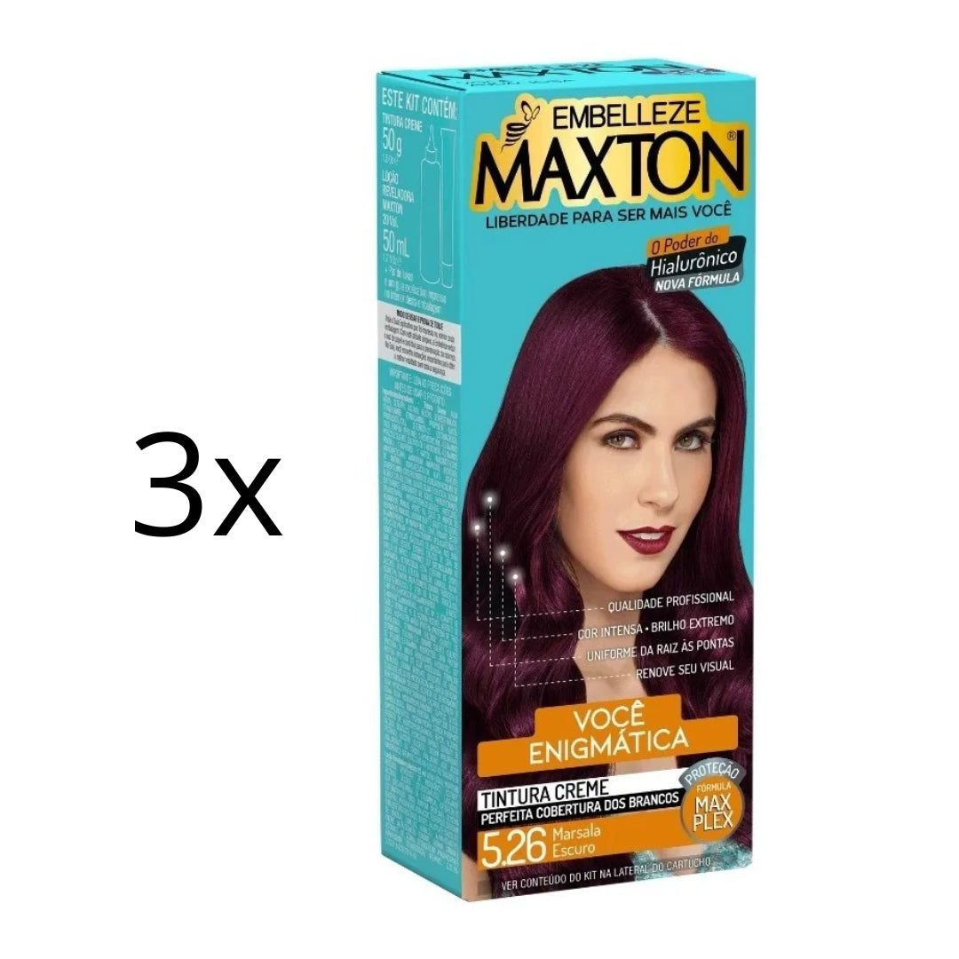 Lot of 3 Cream Dye 5.26 Dark Marsala Red Hair Color Toning Tint 50g Maxton