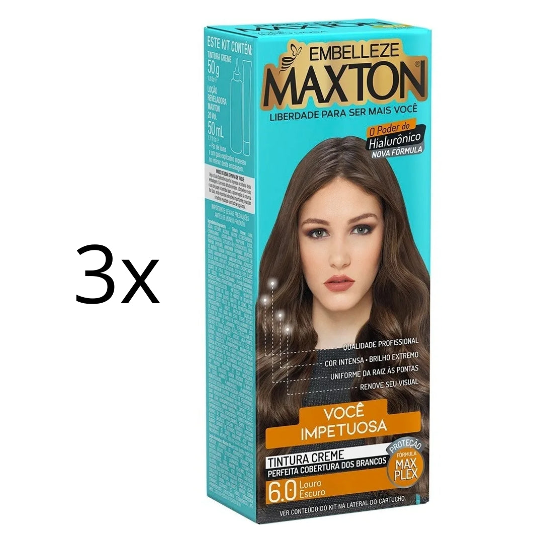 Lot of 3 Cream Dye 6.0 Dark Blond Hair Color Toning Tint 50g Maxton