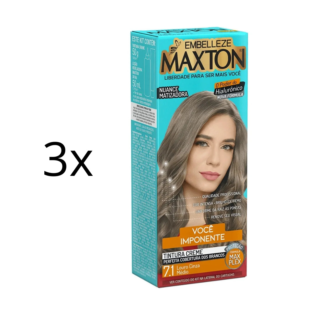 Lot of 3 Cream Dye 7.1 Medium Ash Blonde Hair Color Toning Tint 50g Maxton