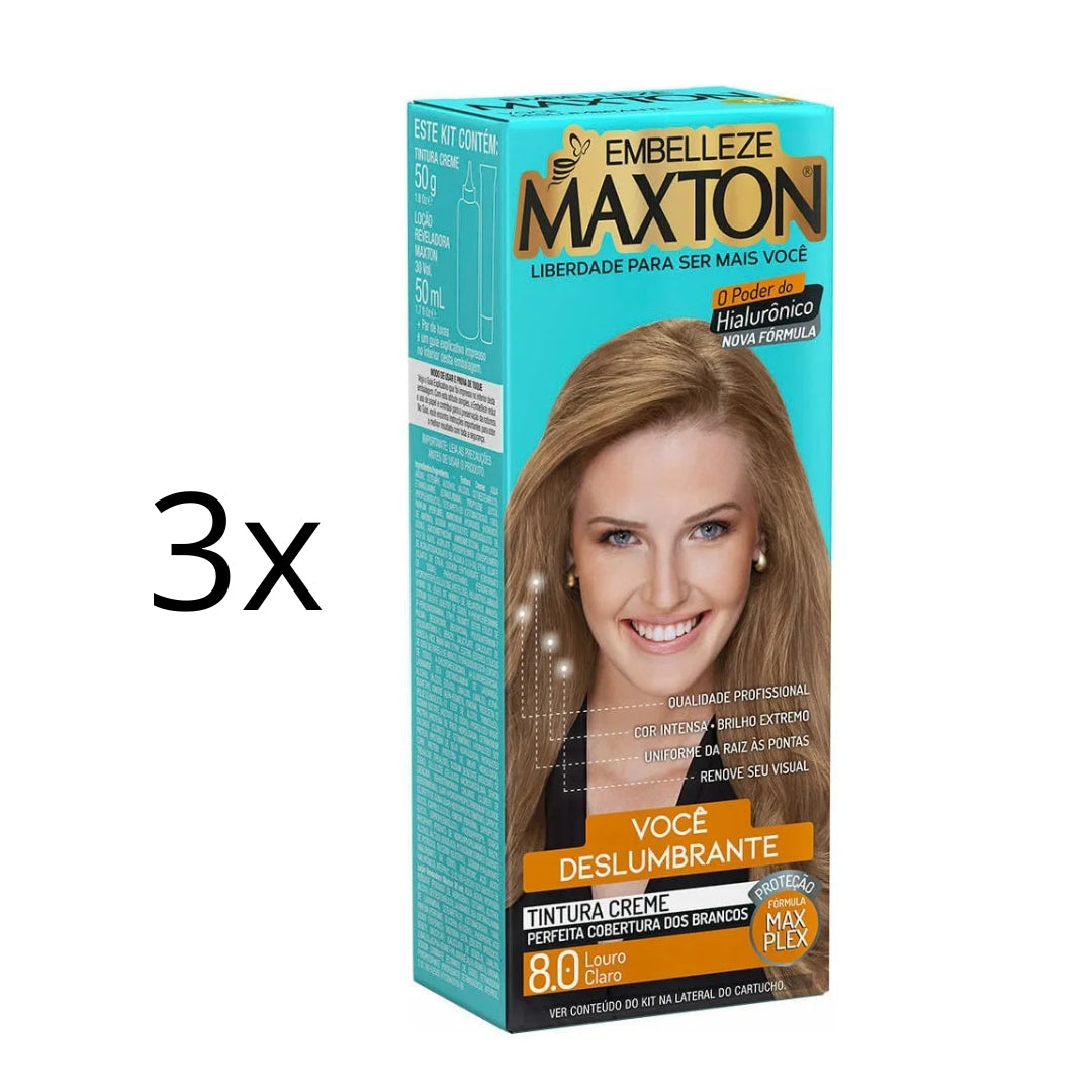 Lot of 3 Cream Dye 8.0 Light Blonde Hair Color Toning Tint 50g Maxton