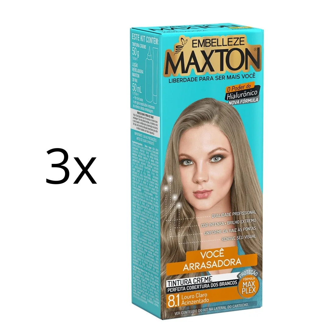 Lot of 3 Cream Dye 8.1 Light Ash Blonde Hair Color Toning Tint 50g Maxton