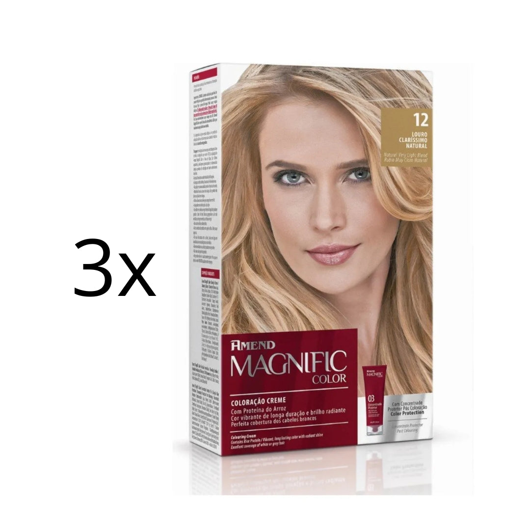 Lot of 3 Magnific Color Cream Dye 12 Natural Light Blonde Hair Tint Amend