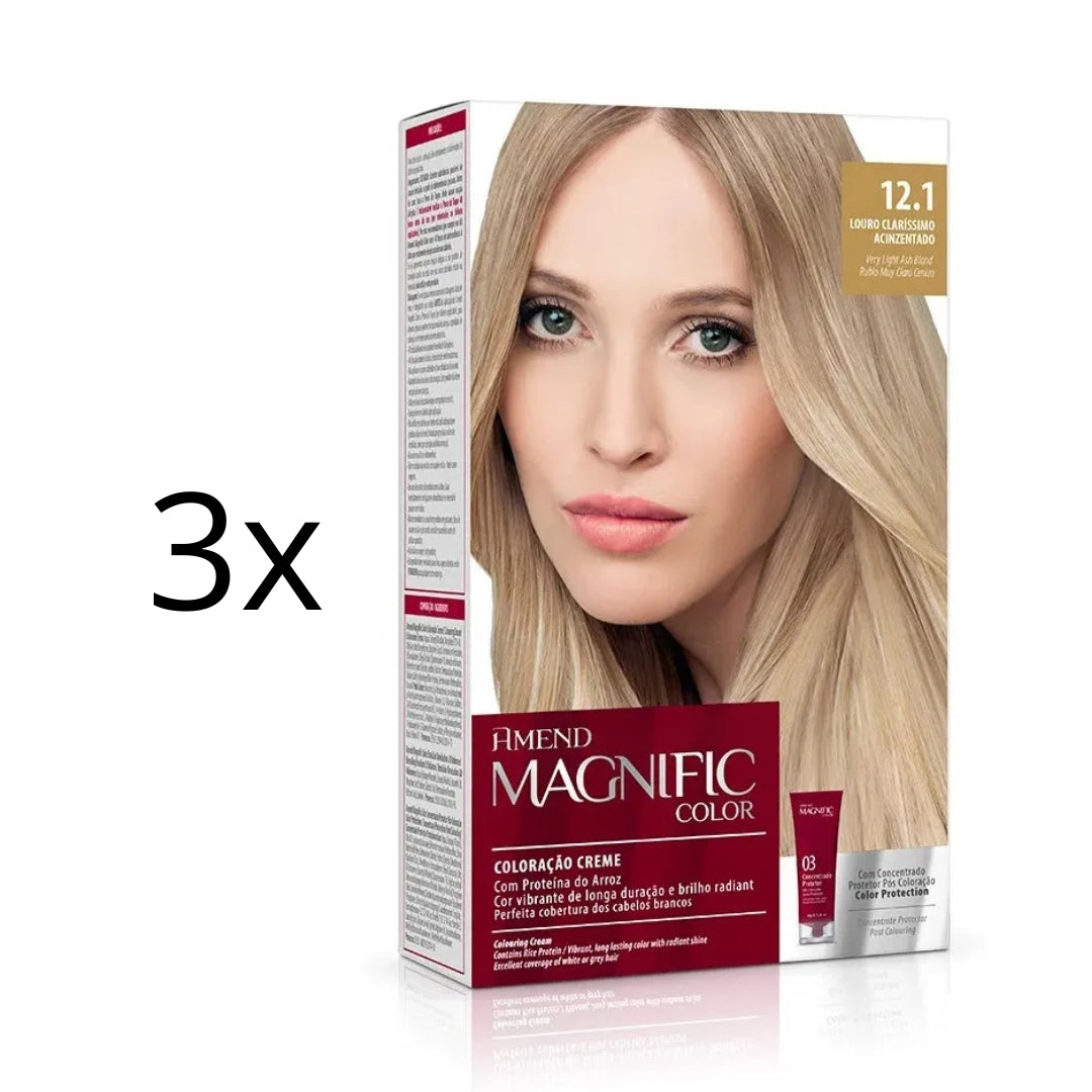 Lot of 3 Magnific Color Cream Dye 12.1 Very Light Ash Blonde Hair Tint Amend