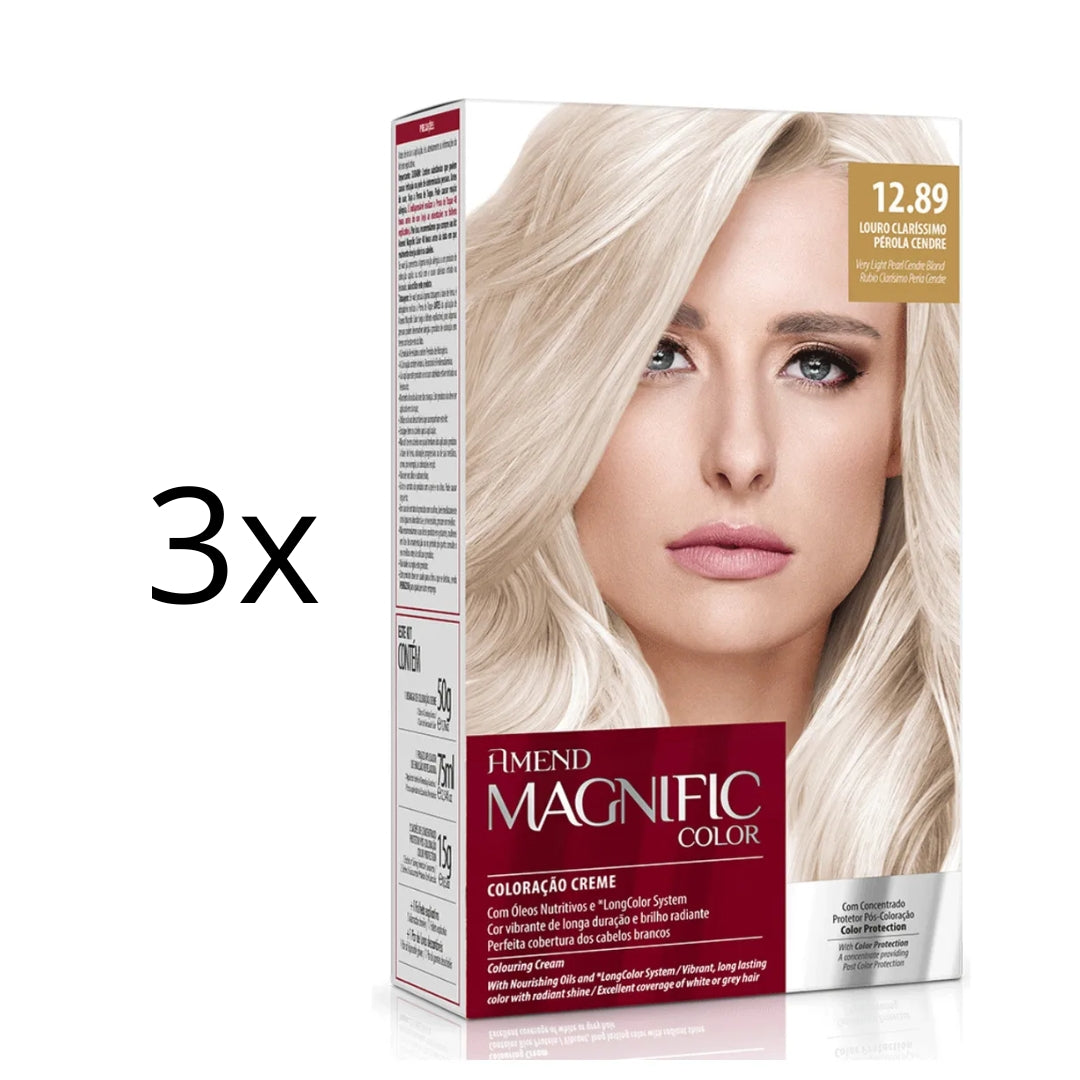 Lot of 3 Magnific Color Cream Dye 12.89 Very Light Blonde Pearl Ash Hair Amend