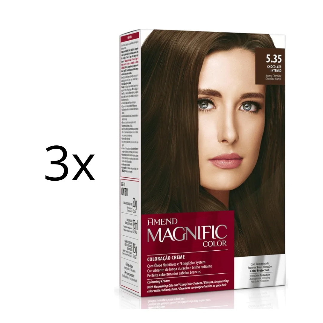 Lot of 3 Magnific Color Cream Dye 5.35 Intense Chocolate Brunette Tint Amend