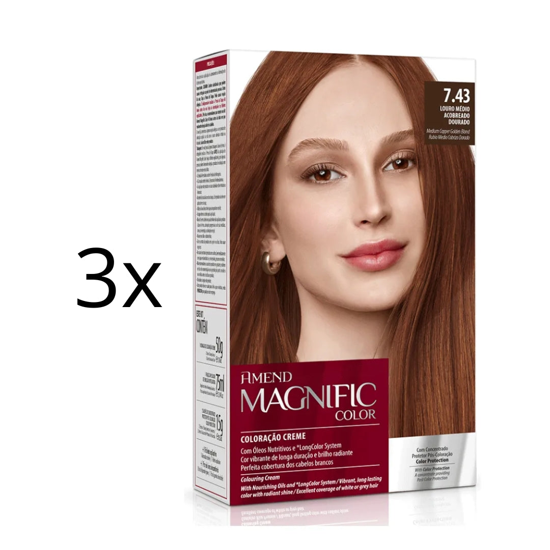 Lot of 3 Magnific Color Dye 7.43 Medium Golden Copper Blonde Hair Tint Amend