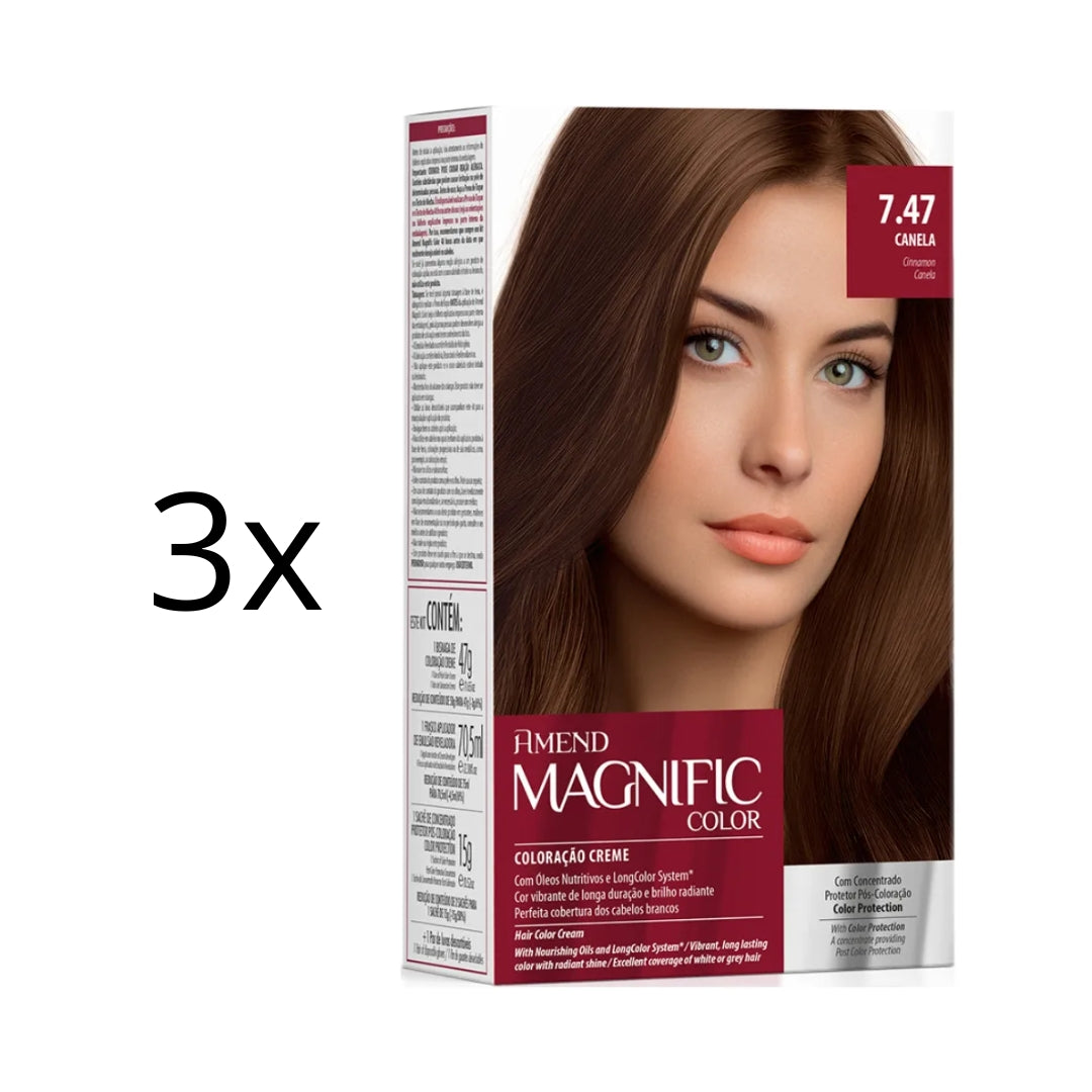 Lot of 3 Magnific Color Dye Cream 7.47 Cinnamon Hair Toning Tint Amend