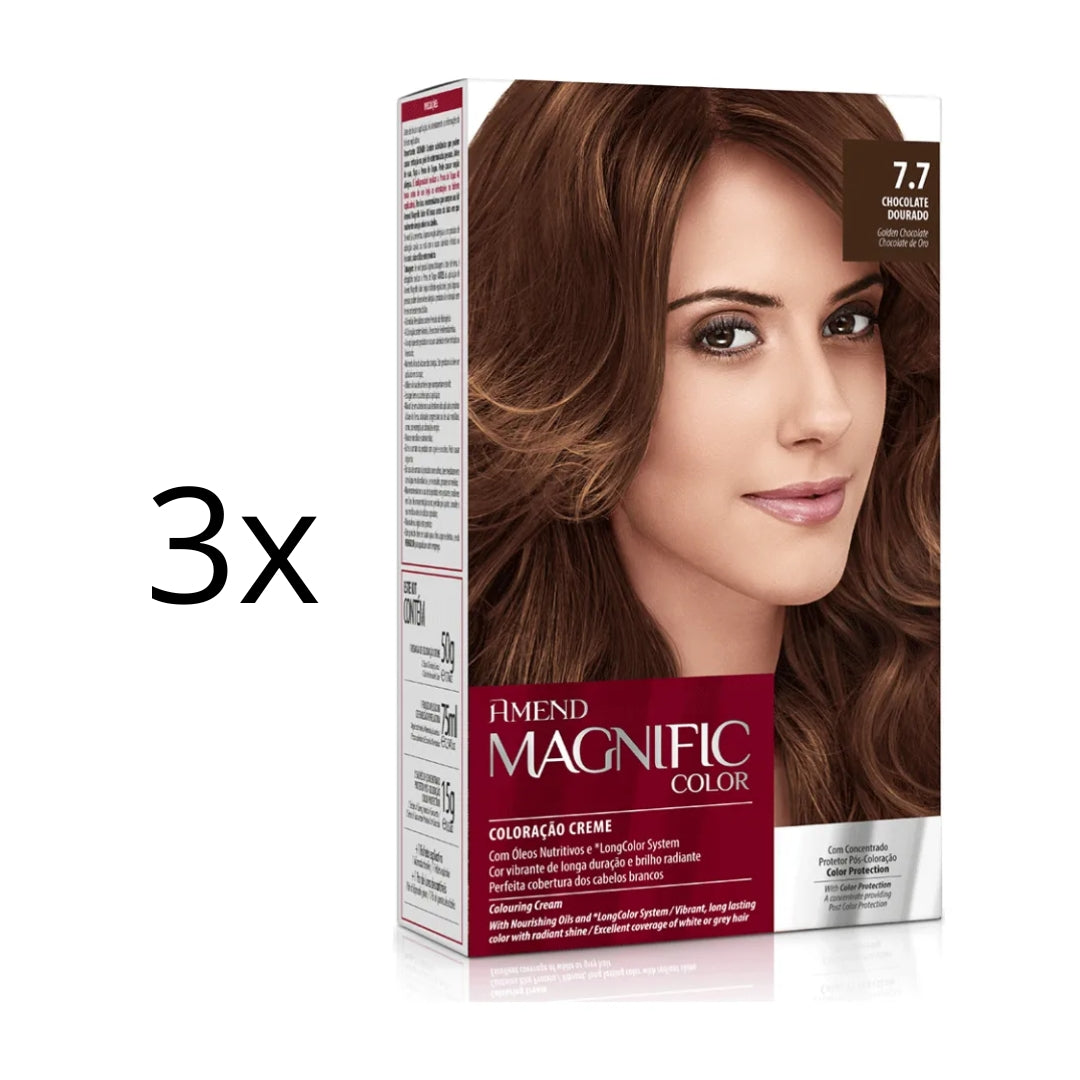 Lot of 3 Magnific Color Dye Cream 7.7 Golden Chocolate Hair Toning Tint Amend