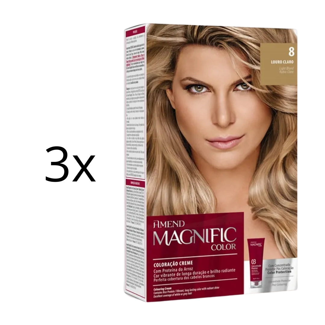Lot of 3 Magnific Color Dye Cream 8.0 Light Blonde Hair Toning Tint Amend