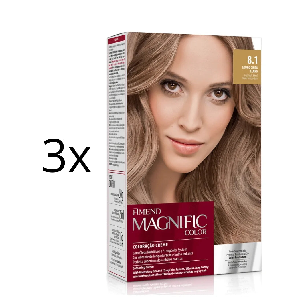 Lot of 3 Magnific Color Dye Cream 8.1 Light Ash Blonde Hair Toning Tint Amend