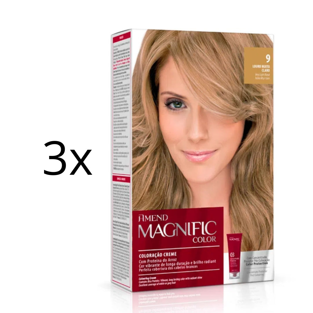 Lot of 3 Magnific Color Dye Cream 9 Very Light Blonde Hair Tint Amend