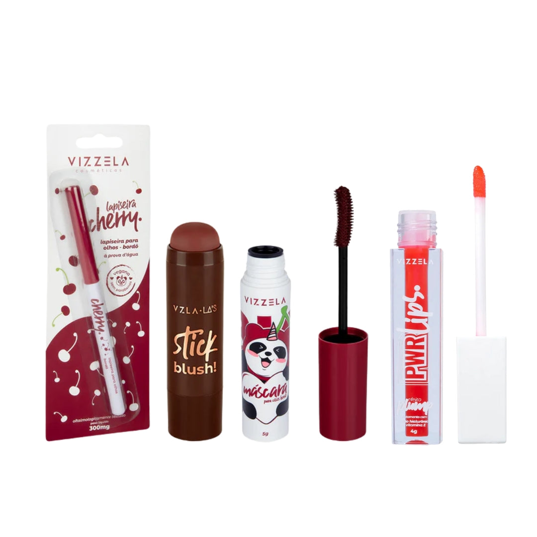 Red Mocha Blush Eye Pencil Mascara Lip Tint Gloss Makeup Kit Vizzela