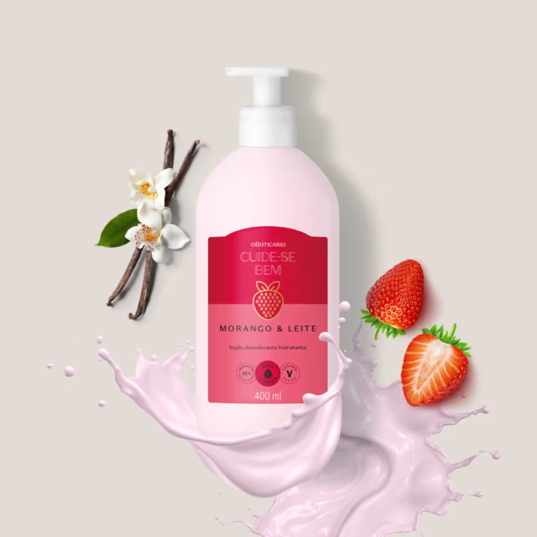 Cuide-se Bem Strawberry Milk Lotion Vegan Moisturizer 400ml o Boticário