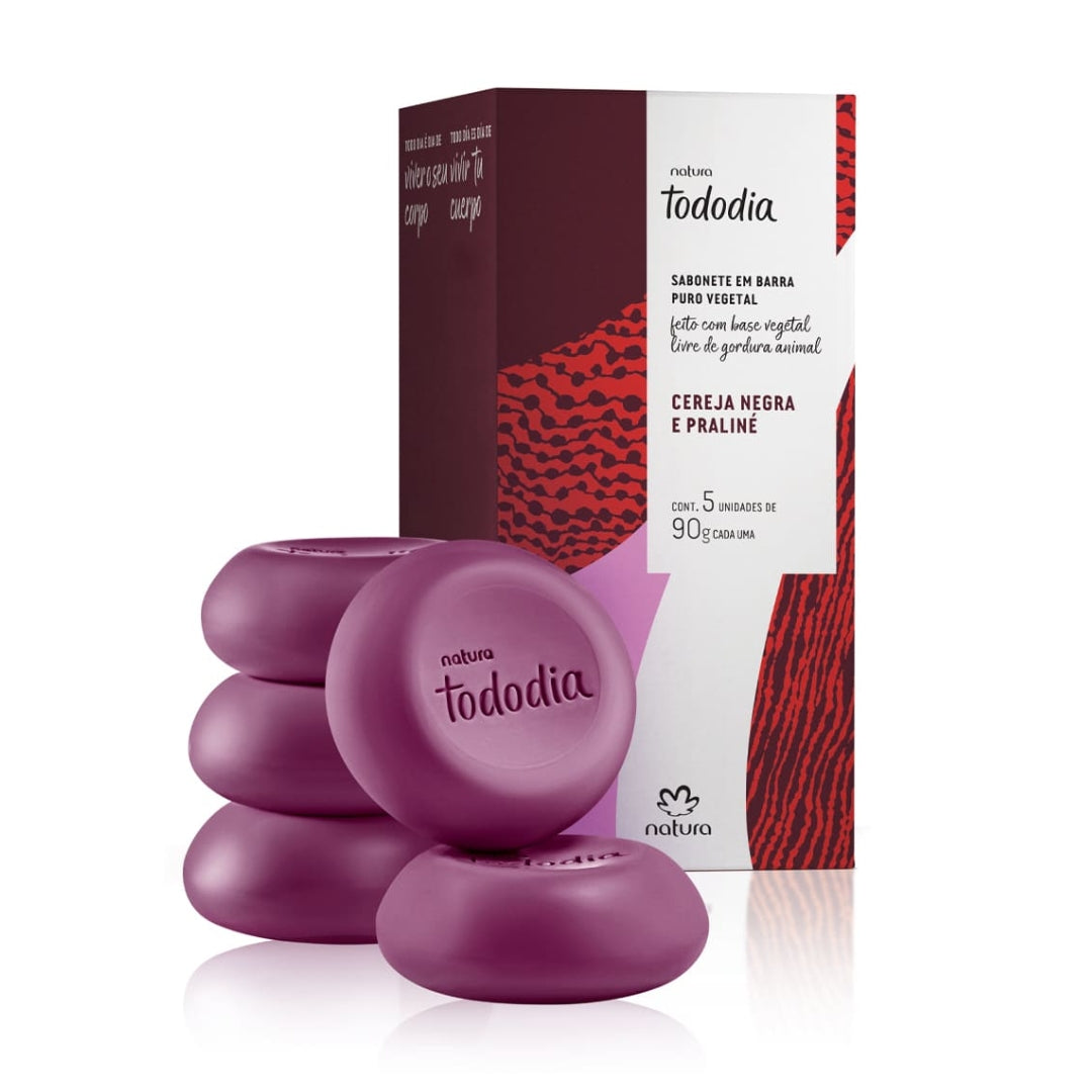 Todo Dia Pure Vegetable Bar Soap Black Cherry and Praline 5x 90g Natura