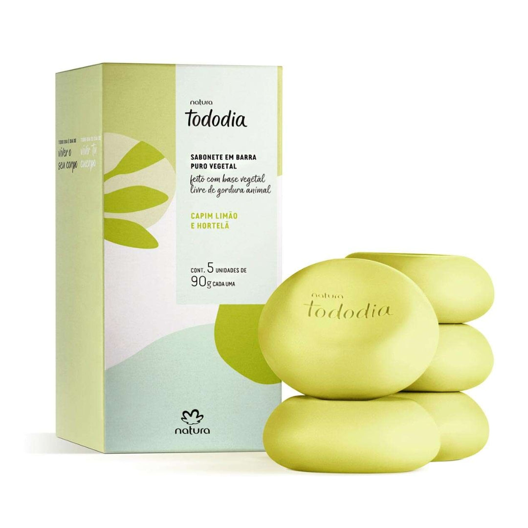 Todo Dia Vegetable Bar Soap Lemongrass and Mint 5x 90g Natura Skin Care