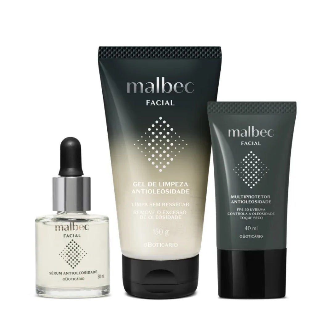 Malbec Facial Serum + Cleansing Gel+ Cream SPF 30 Skin Care Kit o Boticário