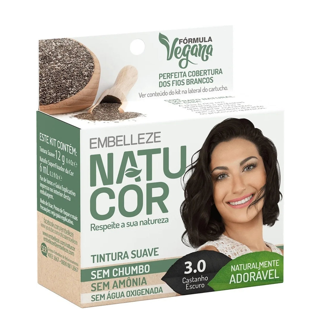 Lot of 3 Natucor Hair Dye Shade 3.0 Dark Brown Color Toning 12g Embelleze