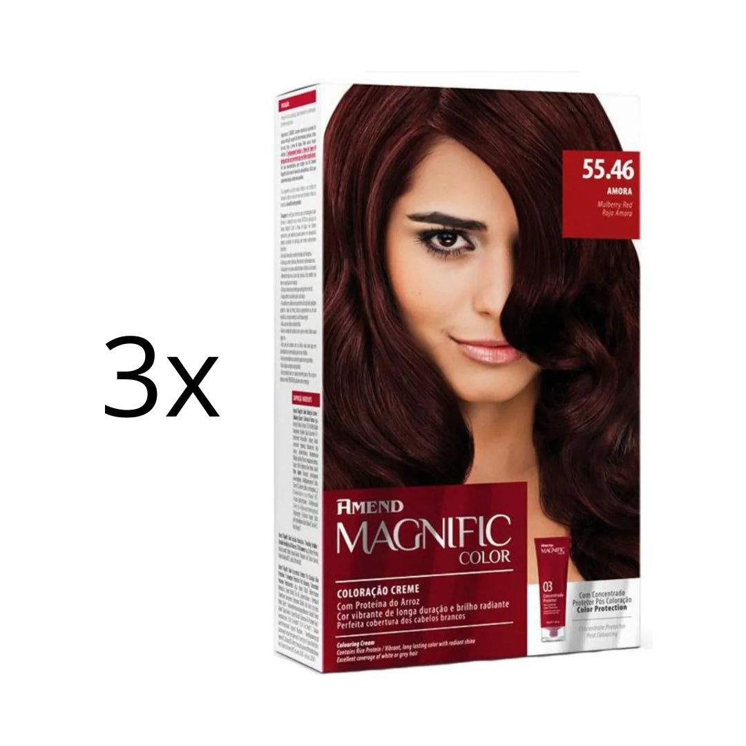 Lot of 3 Magnific Color Cream Dye 55.46 Amora Red Hair Tint Toning Amend